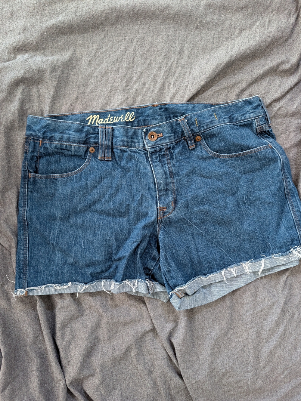 Madewell Dark Blue Denim Frayed Hem Shorts